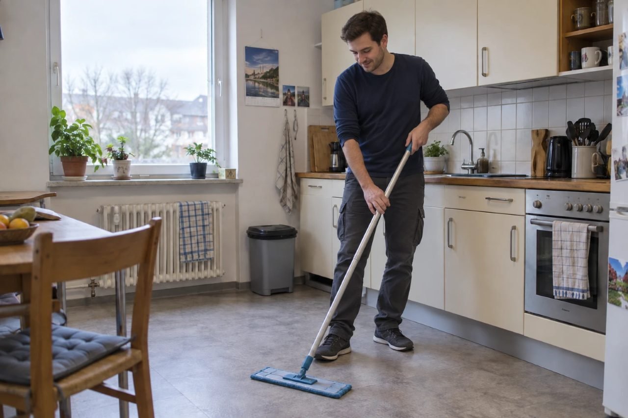 Hilfe im Haushalt: Küchenboden wischen